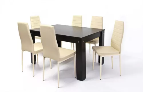 LUVA4 asztal 135-ös Wenge + 6 db szék Beige XEVE6