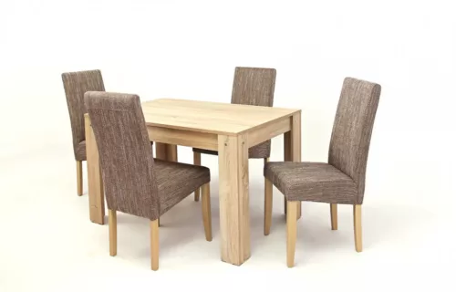 KEBU4 asztal 120-as Sonoma + 4 db BAFA6 szék Világos Barna szövet/Sonoma