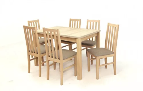 XEVU7 asztal 120-as Sonoma + 6 db MAHU7 szék Sonoma