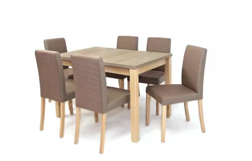XEVU7 asztal 120-as Sonoma + 6 db szék Sonoma láb /Szövetes FERA9