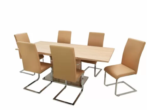 VEJU4 asztal 160-as Sonoma + 6 db  szék Beige DACU4