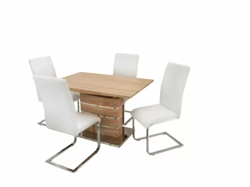 PEGU9 asztal 120-as Sonoma + 4 db DACU4 szék Fehér