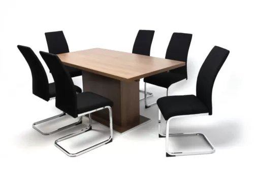 RUJU4 asztal 160-as Sötét Avellino + 6 db szék Fekete szövet GAZU9