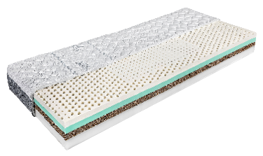 MAZAN oldalanként eltérő keménységű, nagy teherbírású, zónásított gumilatex fekvőfelületű hideghab matrac antibakteriális és nedvességszabályozó huzatban